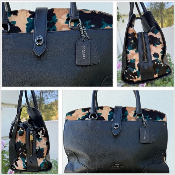 Coach Black Leather Floral Haircalf Satchel Tote w/ Strap & Dust Bag - Picture 1 of 16